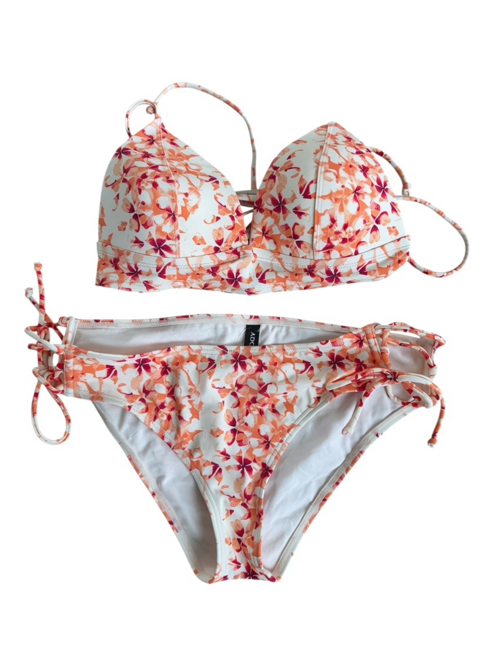 Adore Me White Bikini Set with Orange & Pink Floral Print
